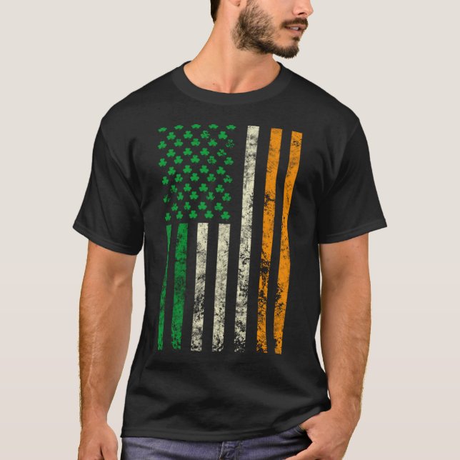 American Ireland Flag Shamrock Irish Patricks Day  T Shirt (Framsida)
