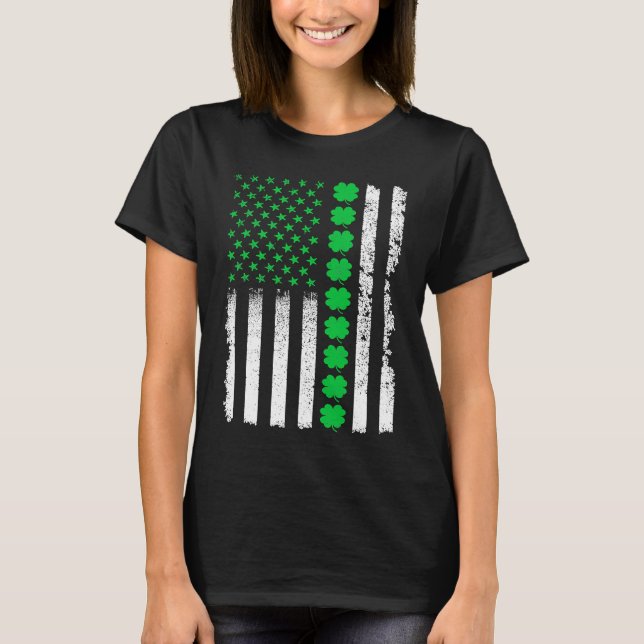 American Irish Flag Shamrock Lucky St Patricks Day T Shirt (Framsida)
