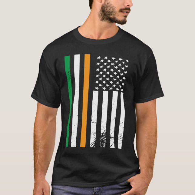 American Irish Flag Shamrock St Patrick's Day Luck T Shirt (Framsida)
