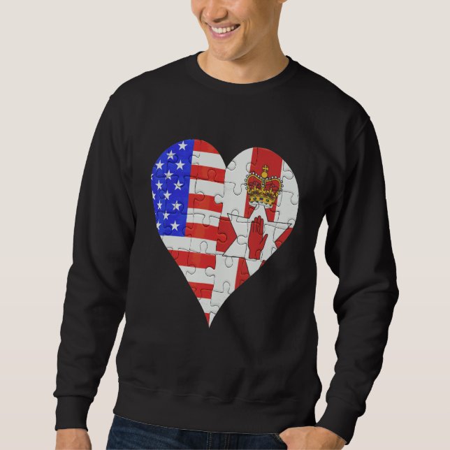 American Irish Flagga Heart Lång Ärmad Tröja (Framsida)