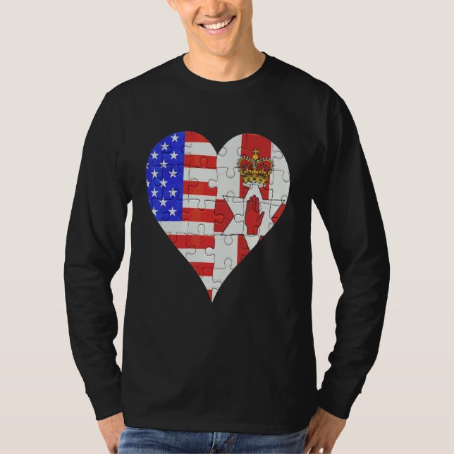 American Irish Flagga Heart T Shirt (Framsida)