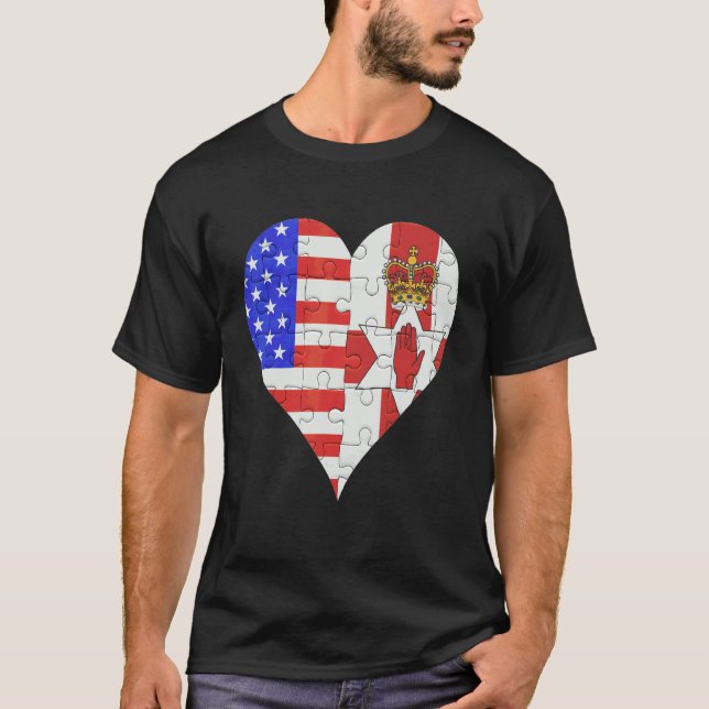 American Irish Flagga Heart T Shirt (Framsida)