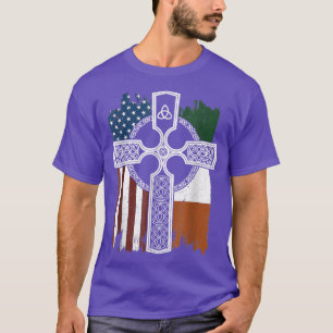 American Irish Flagga with Celtic Kor St Patricks T Shirt