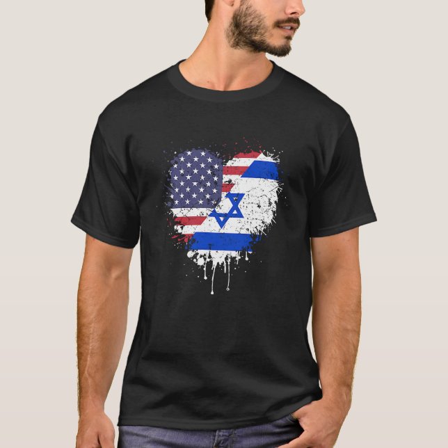 American Israeli America USA Israel Flag Love Hear T Shirt (Framsida)