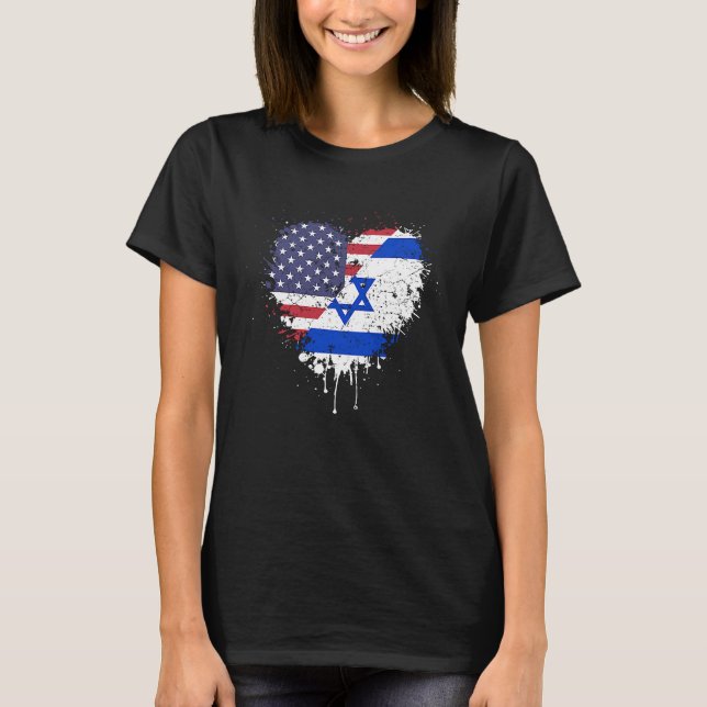 American Israeli America USA Israel Flag Love Hear T Shirt (Framsida)