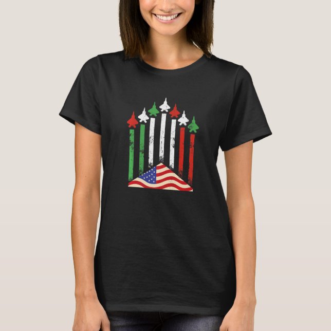 American Italian Flag Airplanes 4th July Patriotic T Shirt (Framsida)