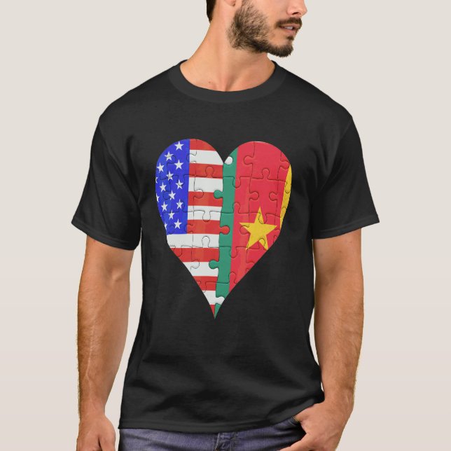 American Kameroonic Flagga Heart T Shirt (Framsida)