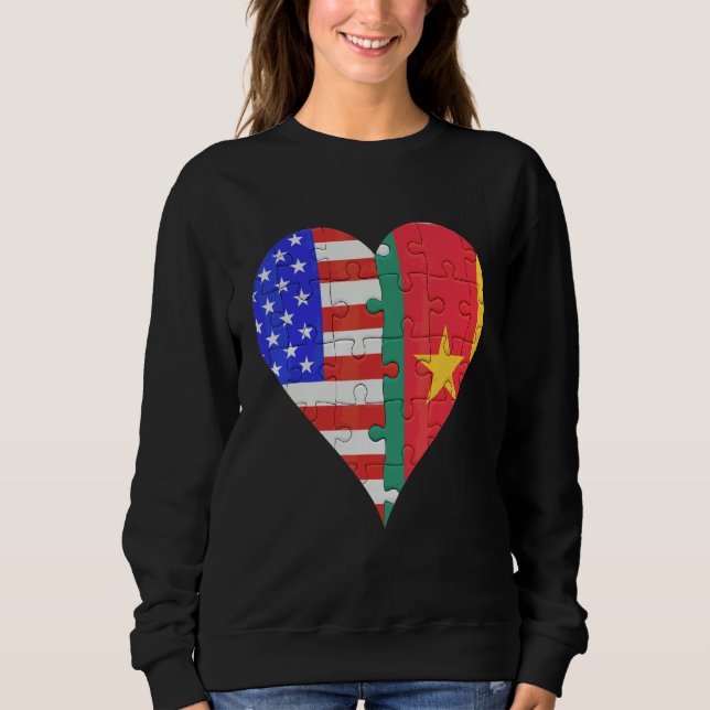 American Kameroonic Flagga Heart T Shirt (Framsida)