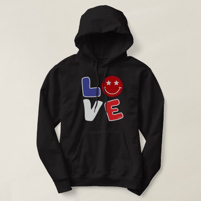 AMERICAN KÄRLEK lustig den 4 juli Hoodie (Design framsida)