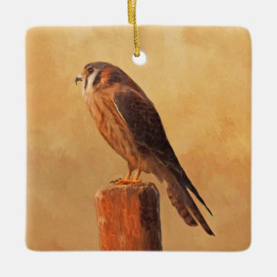 American Kestrel Painting - Original Bird Art Julgransprydnad Keramik