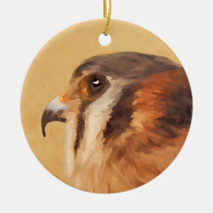 American Kestrel Painting - Original Bird Art Julgransprydnad Keramik