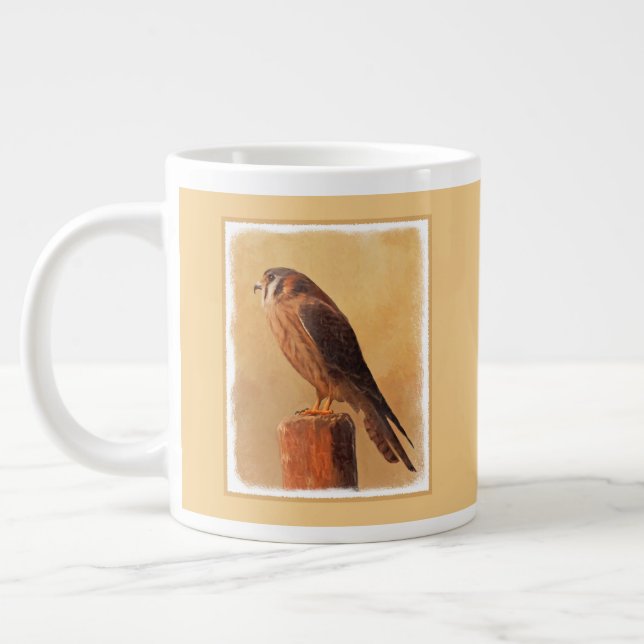 American Kestrel Painting - Original Bird Art Jumbo Mugg (Vänster)