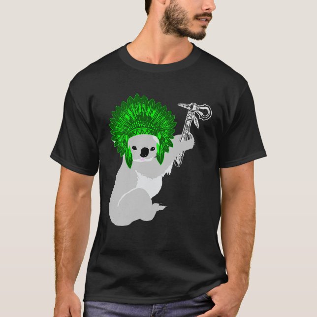 American Koala Eucalyptus Bear Indian Chief Headdr T Shirt (Framsida)