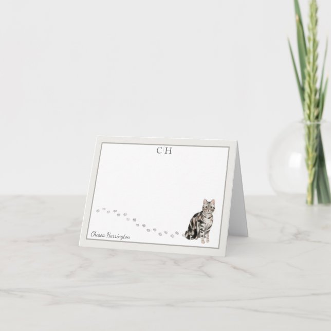 American Kort Hair Cat Grått Gräns Monogram Namn (Framsida)