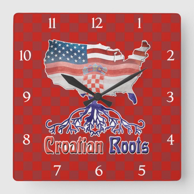 American Kroates Roots Square Clock Fyrkantig Klocka (Framsida)