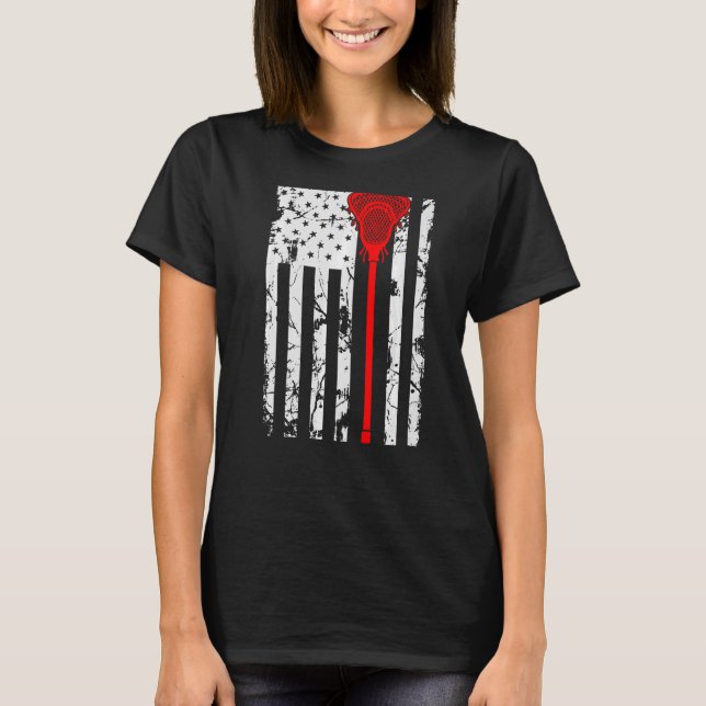 American Lacrosse Player Flagga T Shirt (Framsida)