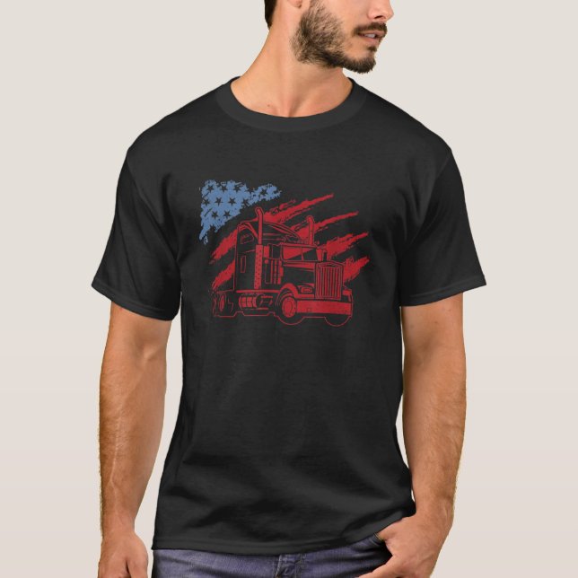 American Lastbil Driver US Trucker Semi Lastbil T Shirt (Framsida)