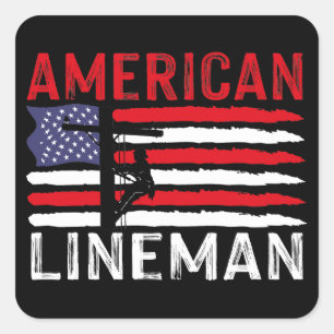 American Lineman Electric Cable Patriotic USA flag Fyrkantigt Klistermärke
