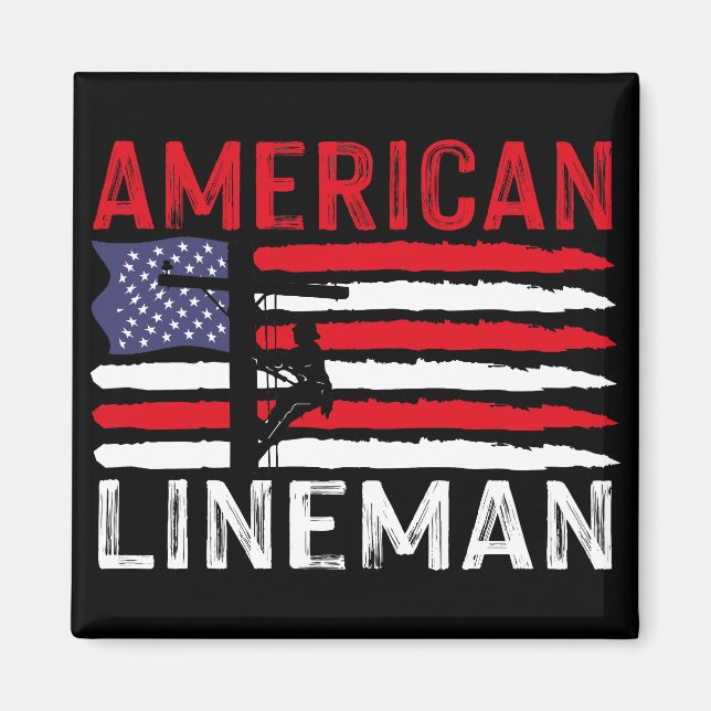 American Lineman Electric Cable Patriotic USA flag Magnet (Framsidan)