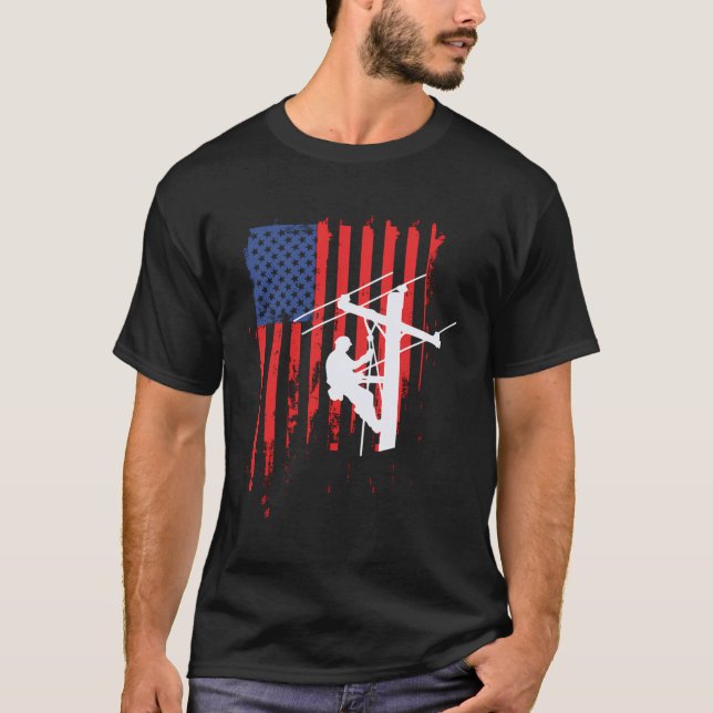 American Lineman Flagga Shirt Cable Lineman Gift H T Shirt (Framsida)