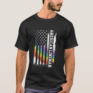 American Lineman United Stater Distress Rainbow T Shirt