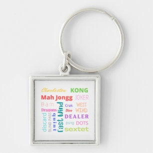 American Mah Jongg Keychain Fyrkantig Silverfärgad Nyckelring