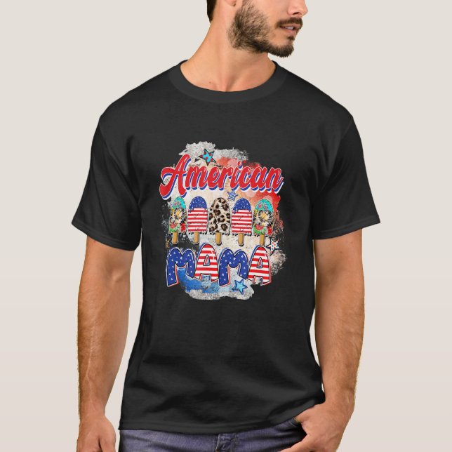 American Mamma Ice Cream American Flagga Patriotic T Shirt (Framsida)