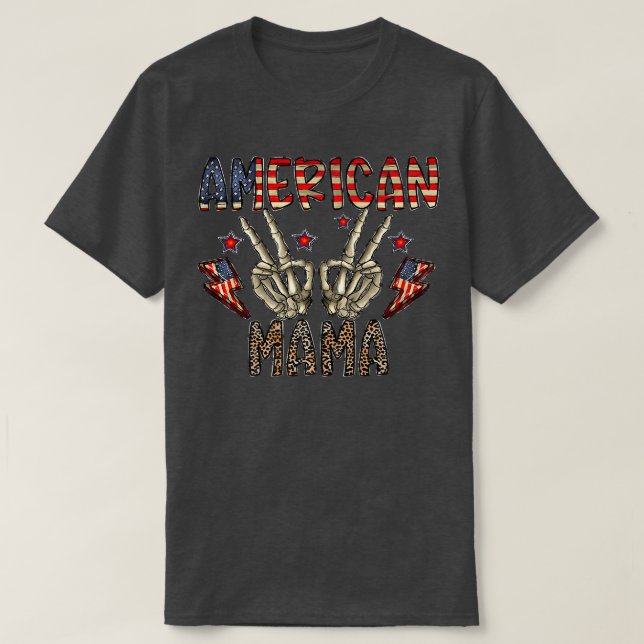 American Mamma Skeleton Hand Western 4 juli Le T Shirt (Design framsida)