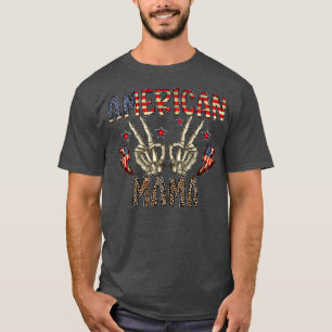 American Mamma Skeleton Hand Western 4 juli Le T Shirt