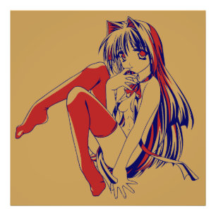 American Manga Neko Catgirl Kawaii Anime Fototryck