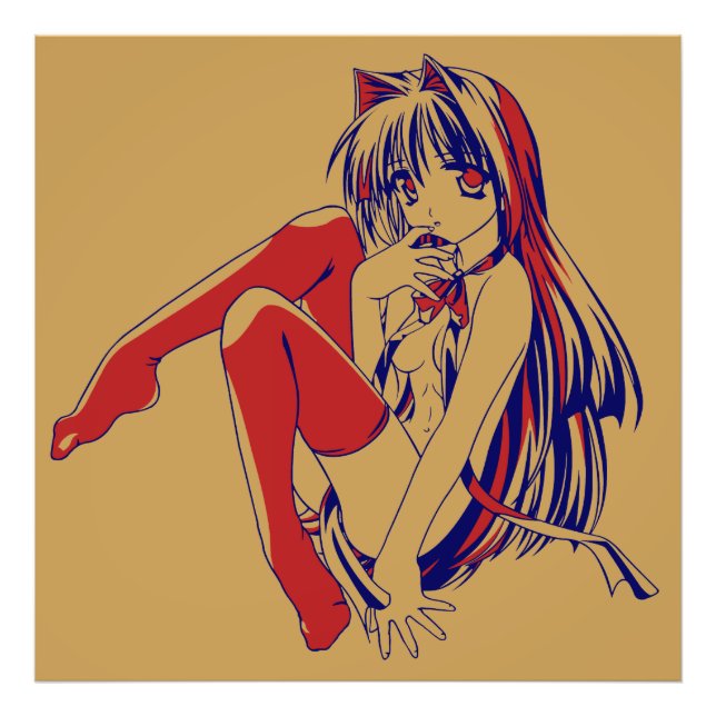 American Manga Neko Catgirl Kawaii Anime Fototryck (Framsidan)