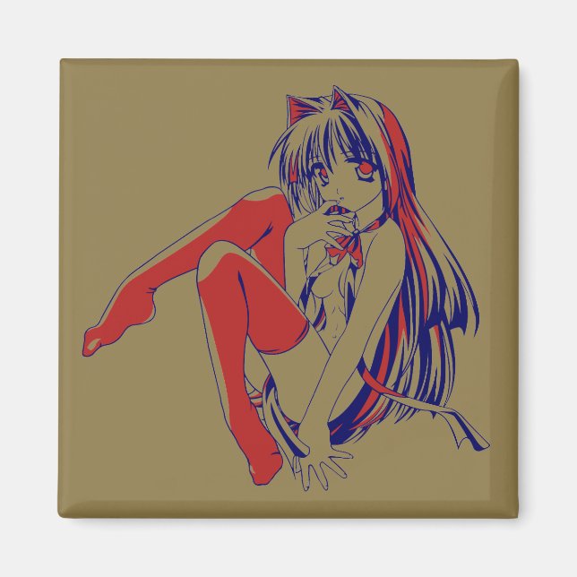 American Manga Neko Catgirl Kawaii Anime Magnet (Framsidan)