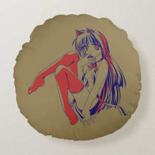 American Manga Neko Catgirl Kawaii Anime Rund Kudde