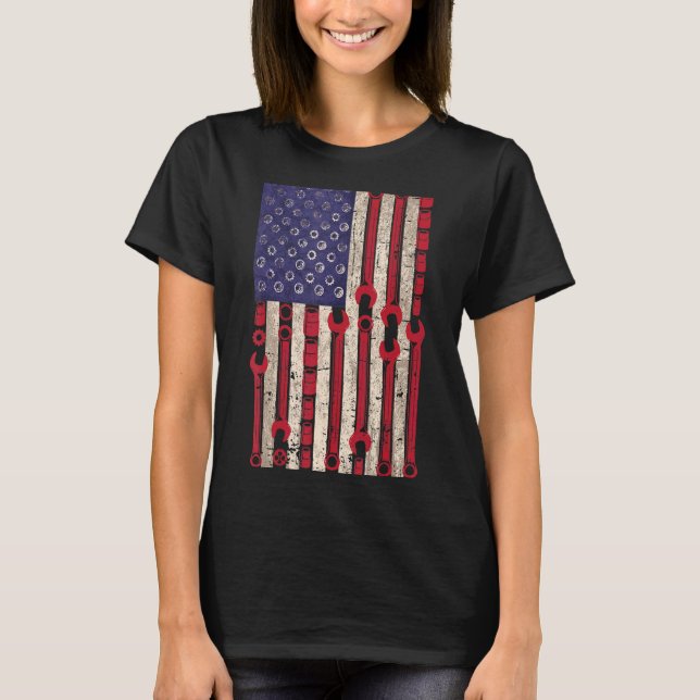 American Mechanic Flagga 4:e juli Patriotic Handy T Shirt (Framsida)