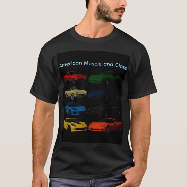 American Muscle and Class Corvettes T Shirt (Framsida)