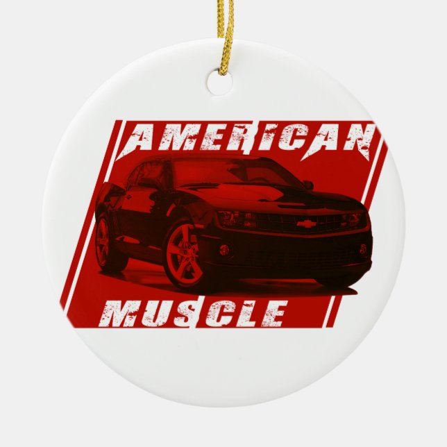 American Muscle Red Camaro Julgransprydnad Keramik (Framsidan)