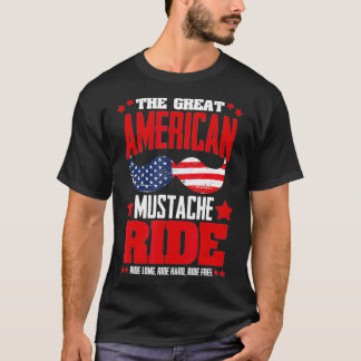 American Mustache Ride 4 juli Patriotic Beard T Shirt