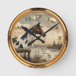 American Mustang Vild Horse Western Wall Clock Rund Klocka