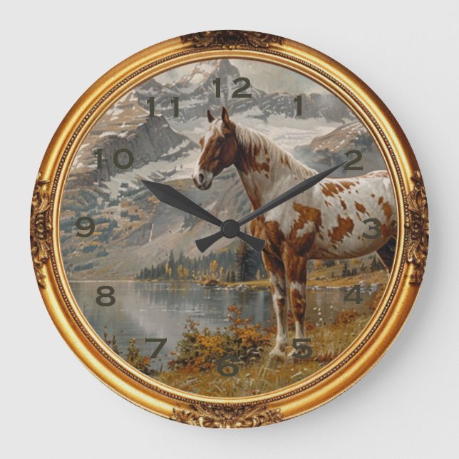 American Mustang Vild Horse Western Wall Clock Stor Klocka (Framsida)