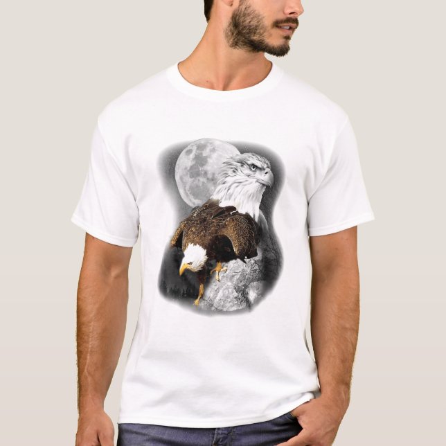 American Nature Eagle Artwork Måne Sketch Wildlife T Shirt (Framsida)