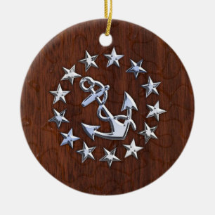 American Nautical Yacht Flagga Blöt look Julgransprydnad Keramik