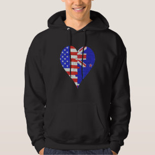 American New Zealander Flagga Heart Hoodie