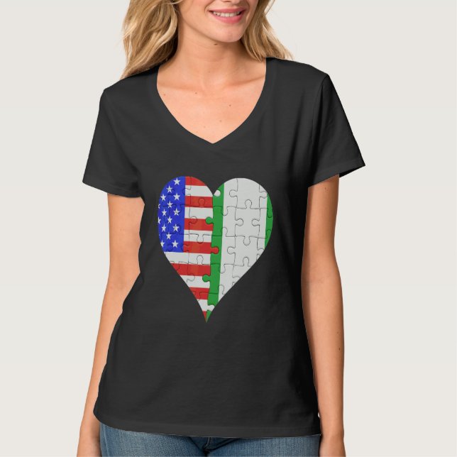 American Nigerian Flagga Heart T Shirt (Framsida)