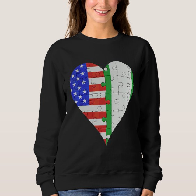 American Nigerian Flagga Heart T Shirt (Framsida)