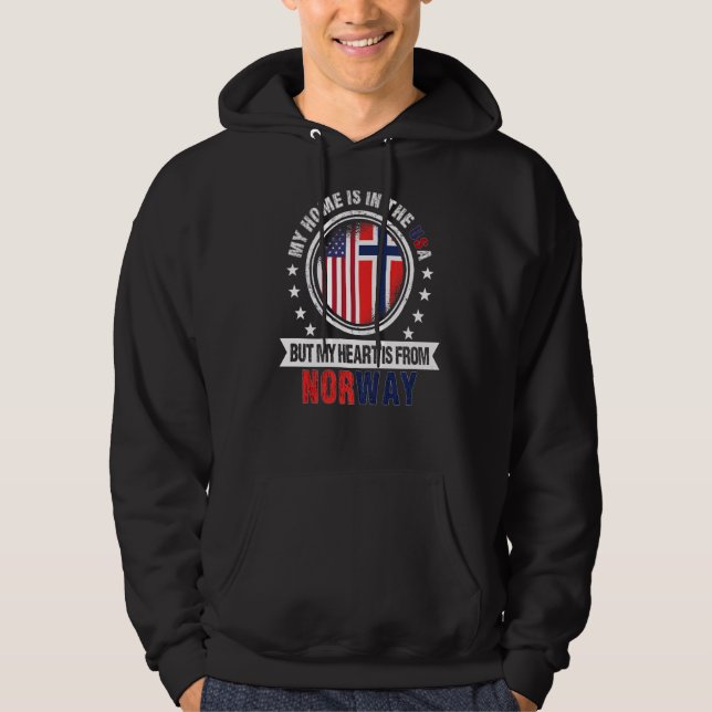 American Norsk Flagga Heart från Norge Amerika Hoodie (Framsida)