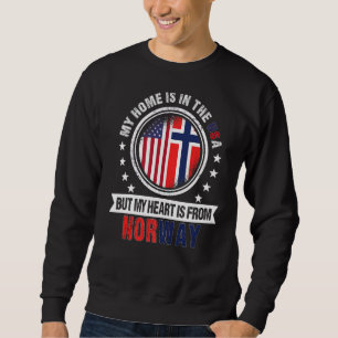 American Norsk Flagga Heart från Norge Amerika Lång Ärmad Tröja