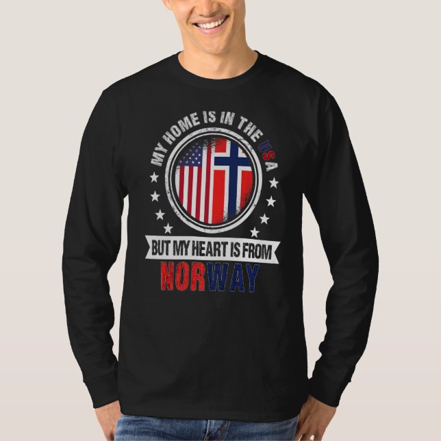 American Norsk Flagga Heart från Norge Amerika T Shirt (Framsida)