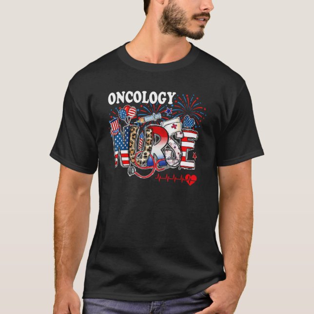 American Oncology Nurse 4th of July Nurse Stethosc T Shirt (Framsida)