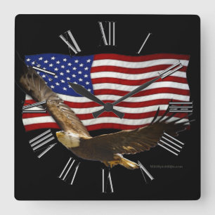 American Örn & US Flagga Patriotic Art Clock Fyrkantig Klocka