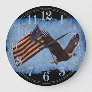 American Örn & US Flagga Patriotic Art Clock Stor Klocka
